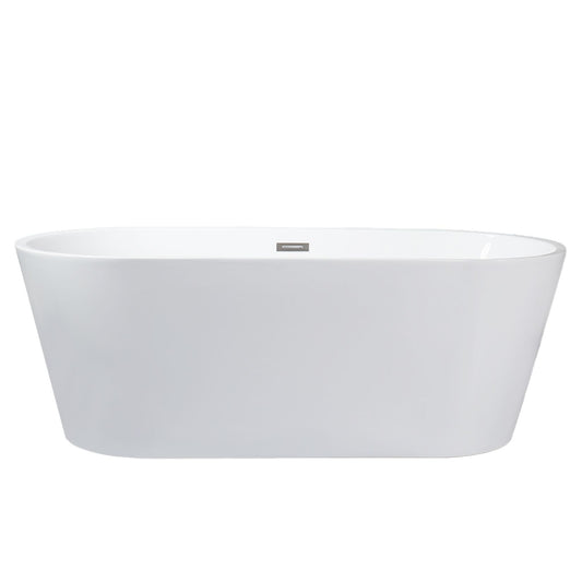 Lexora Melina 59 in White Freestanding Acrylic Flatbottom Soaking Bathtub with Chrome Hardware