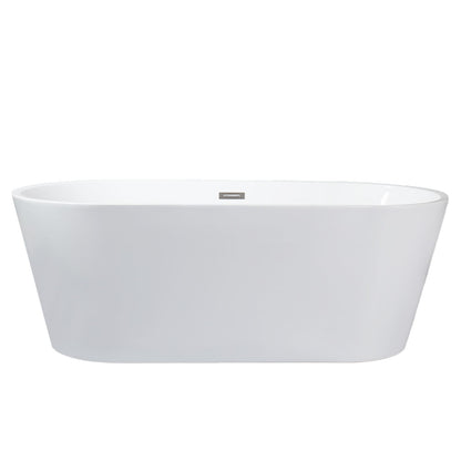 Lexora Melina 63 in White Freestanding Acrylic Flatbottom Soaking Bathtub with Chrome Hardware