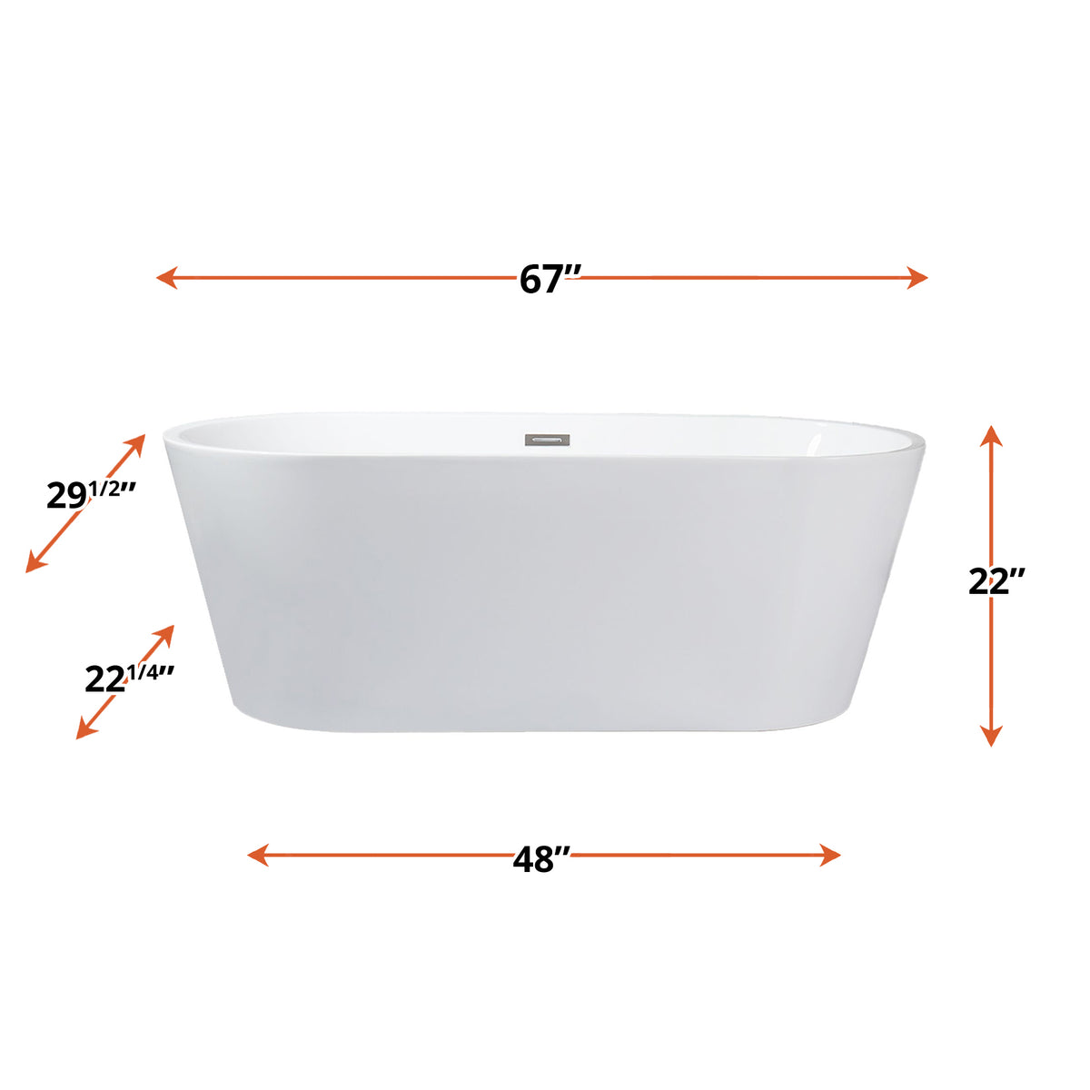 Lexora Melina 67 in White Freestanding Acrylic Flatbottom Soaking Bathtub with Chrome Hardware