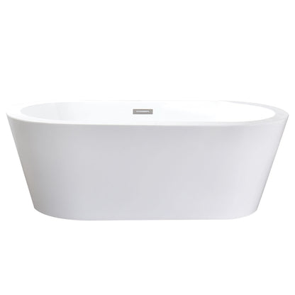 Lexora Lure 59 in White Freestanding Acrylic Flatbottom Soaking Bathtub with Chrome Hardware
