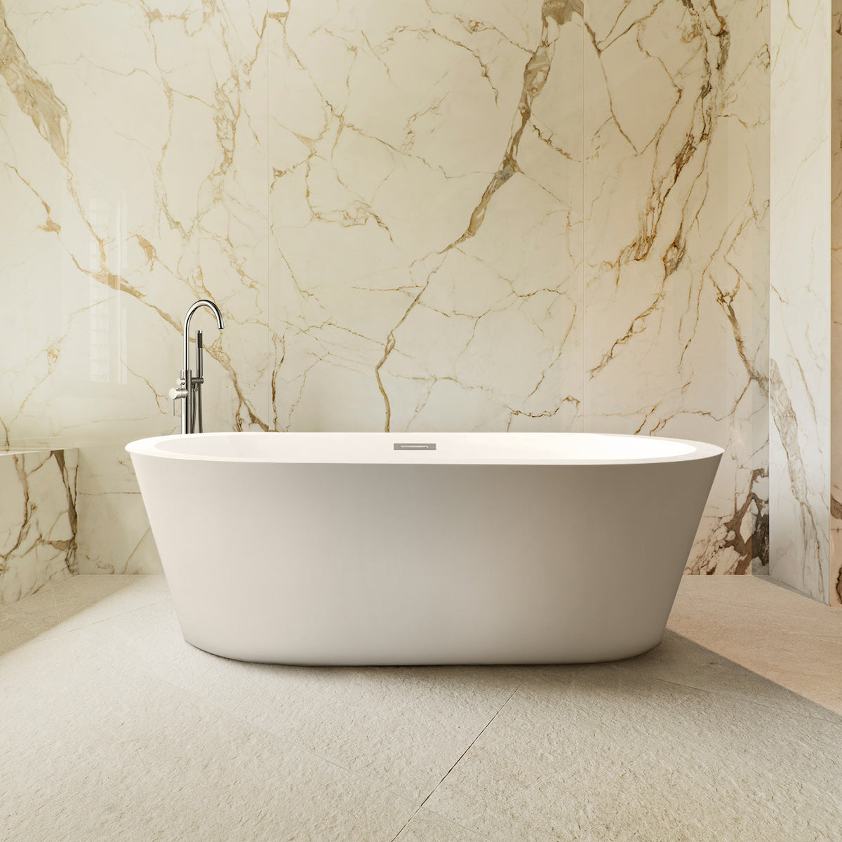 Lexora Lure 67 in White Freestanding Acrylic Flatbottom Soaking Bathtub with Chrome Hardware