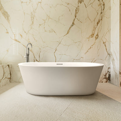 Lexora Lure 67 in White Freestanding Acrylic Flatbottom Soaking Bathtub with Chrome Hardware