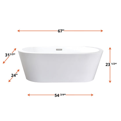 Lexora Lure 67 in White Freestanding Acrylic Flatbottom Soaking Bathtub with Chrome Hardware