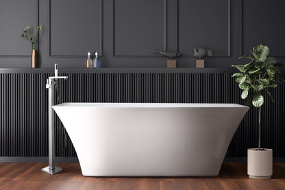 Lexora Vinter 59 in White Freestanding Acrylic Flatbottom Soaking Bathtub with Chrome Hardware
