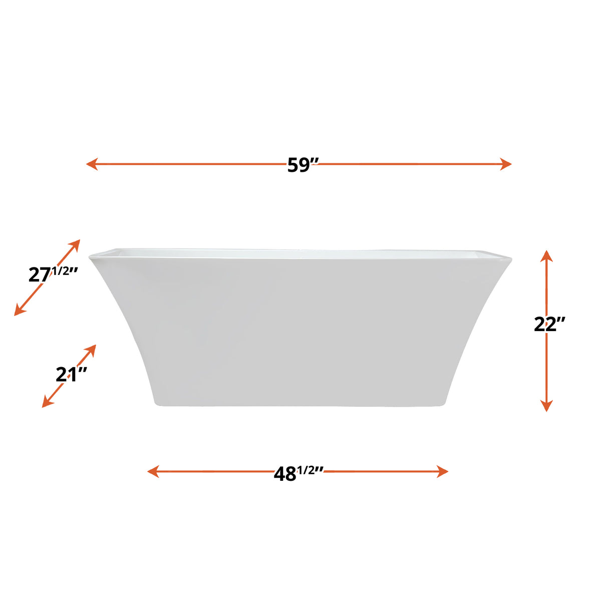Lexora Vinter 59 in White Freestanding Acrylic Flatbottom Soaking Bathtub with Chrome Hardware