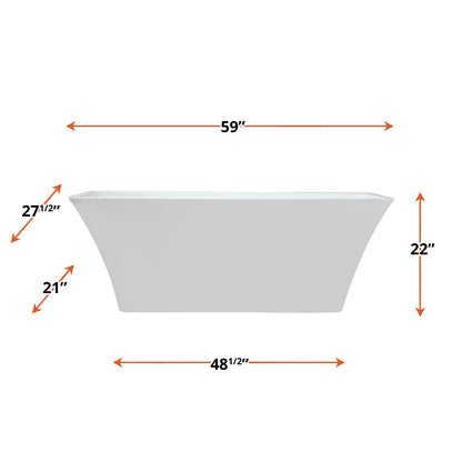 Lexora Vinter 59 in White Freestanding Acrylic Flatbottom Soaking Bathtub with Chrome Hardware