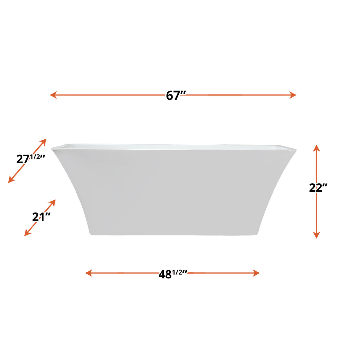 Lexora Vinter 67 in White Freestanding Acrylic Flatbottom Soaking Bathtub with Chrome Hardware