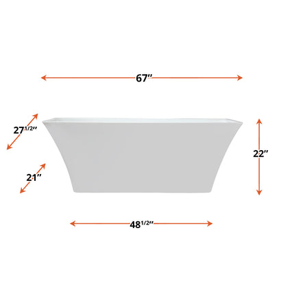 Lexora Vinter 67 in White Freestanding Acrylic Flatbottom Soaking Bathtub with Chrome Hardware