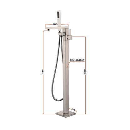 Lexora Mare Single Handle Freestanding Floor Mount Tub Faucet Bathtub Filler with Hand Shower in Brushed Nickel