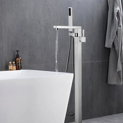 Lexora Mare Single Handle Freestanding Floor Mount Tub Faucet Bathtub Filler with Hand Shower in Chrome