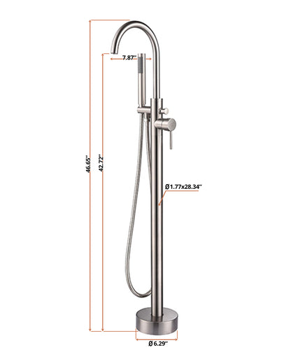 Lexora Lago Single Handle Freestanding Floor Mount Tub Faucet Bathtub Filler with Hand Shower in Brushed Nickel