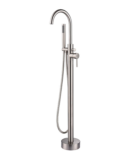 Lexora Lago Single Handle Freestanding Floor Mount Tub Faucet Bathtub Filler with Hand Shower in Brushed Nickel