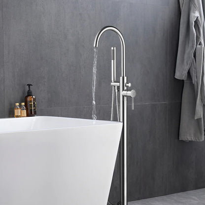 Lexora Lago Single Handle Freestanding Floor Mount Tub Faucet Bathtub Filler with Hand Shower in Chrome