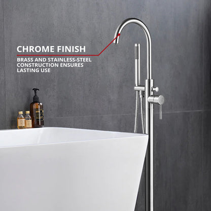 Lexora Lago Single Handle Freestanding Floor Mount Tub Faucet Bathtub Filler with Hand Shower in Chrome