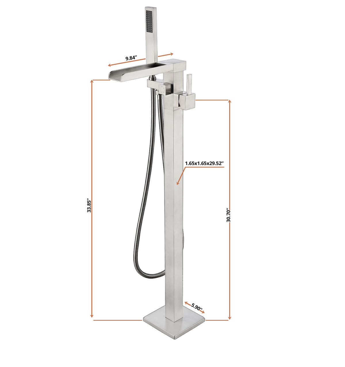 Lexora Cascata Single Handle Freestanding Floor Mount Tub Faucet Bathtub Filler with Hand Shower in Brushed Nickel