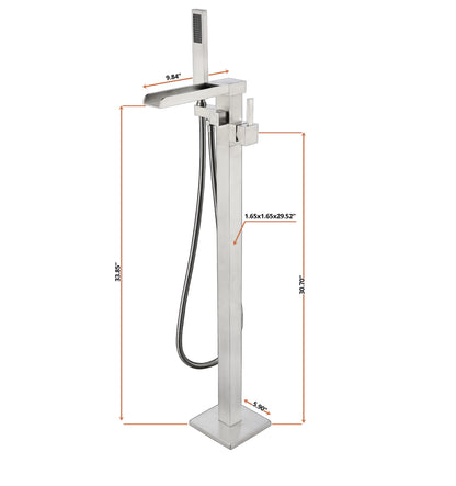 Lexora Cascata Single Handle Freestanding Floor Mount Tub Faucet Bathtub Filler with Hand Shower in Brushed Nickel