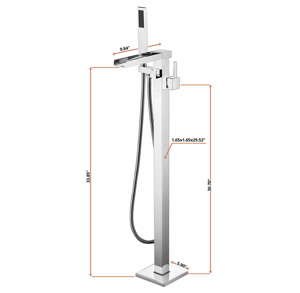 Lexora Cascata Single Handle Freestanding Floor Mount Tub Faucet Bathtub Filler with Hand Shower in Chrome