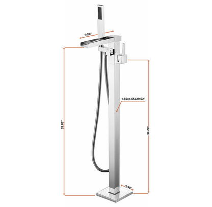 Lexora Cascata Single Handle Freestanding Floor Mount Tub Faucet Bathtub Filler with Hand Shower in Chrome