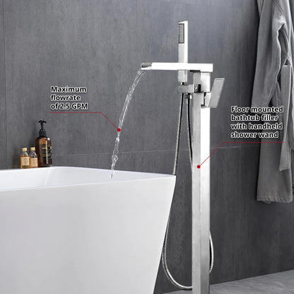 Lexora Cascata Single Handle Freestanding Floor Mount Tub Faucet Bathtub Filler with Hand Shower in Chrome