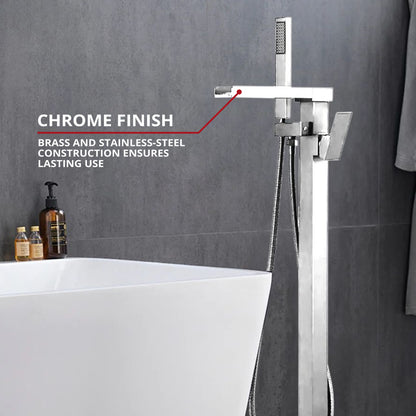 Lexora Cascata Single Handle Freestanding Floor Mount Tub Faucet Bathtub Filler with Hand Shower in Chrome