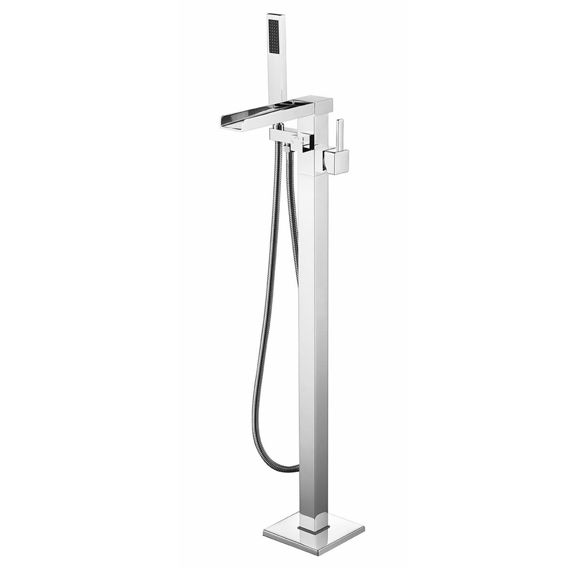 Lexora Cascata Single Handle Freestanding Floor Mount Tub Faucet Bathtub Filler with Hand Shower in Chrome