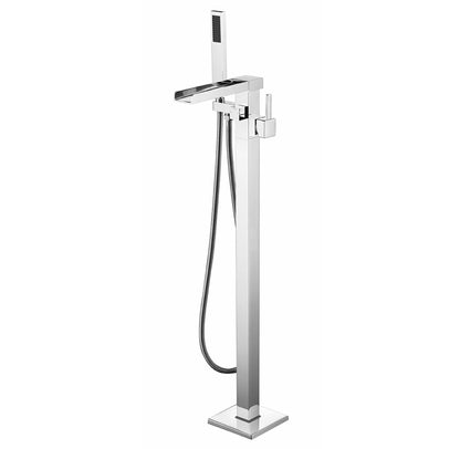 Lexora Cascata Single Handle Freestanding Floor Mount Tub Faucet Bathtub Filler with Hand Shower in Chrome
