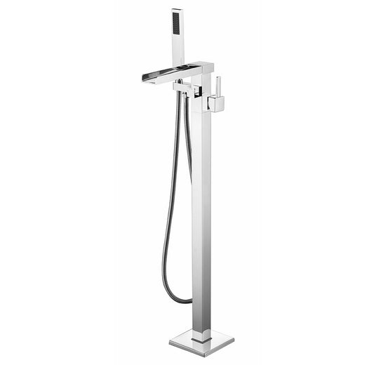 Lexora Cascata Single Handle Freestanding Floor Mount Tub Faucet Bathtub Filler with Hand Shower in Chrome