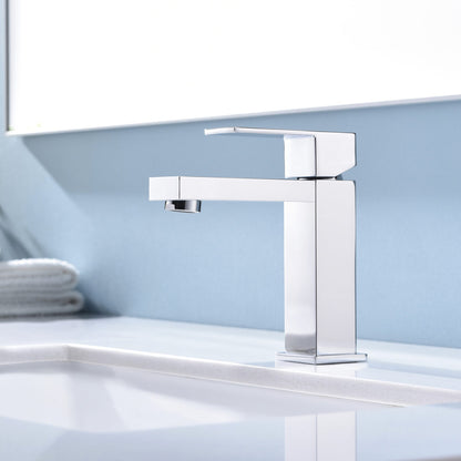 Lexora Monte Single Hole Stainless Steel Bathroom Faucet in Chrome