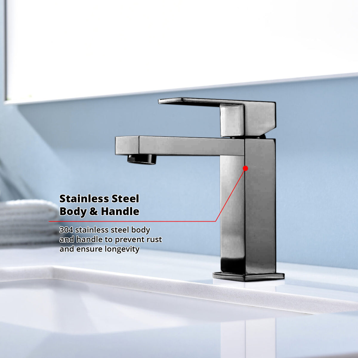 Lexora Monte Single Hole Stainless Steel Bathroom Faucet in Gun Metal