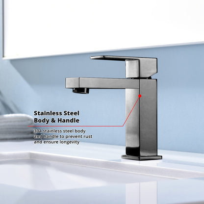 Lexora Monte Single Hole Stainless Steel Bathroom Faucet in Gun Metal