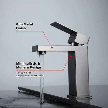 Lexora Monte Single Hole Stainless Steel Bathroom Faucet in Gun Metal