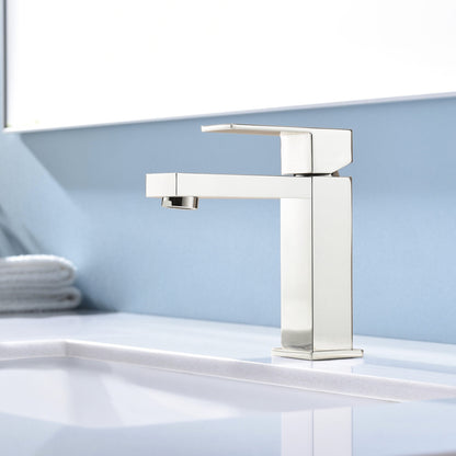 Lexora Monte Single Hole Stainless Steel Bathroom Faucet in Satin Nickel