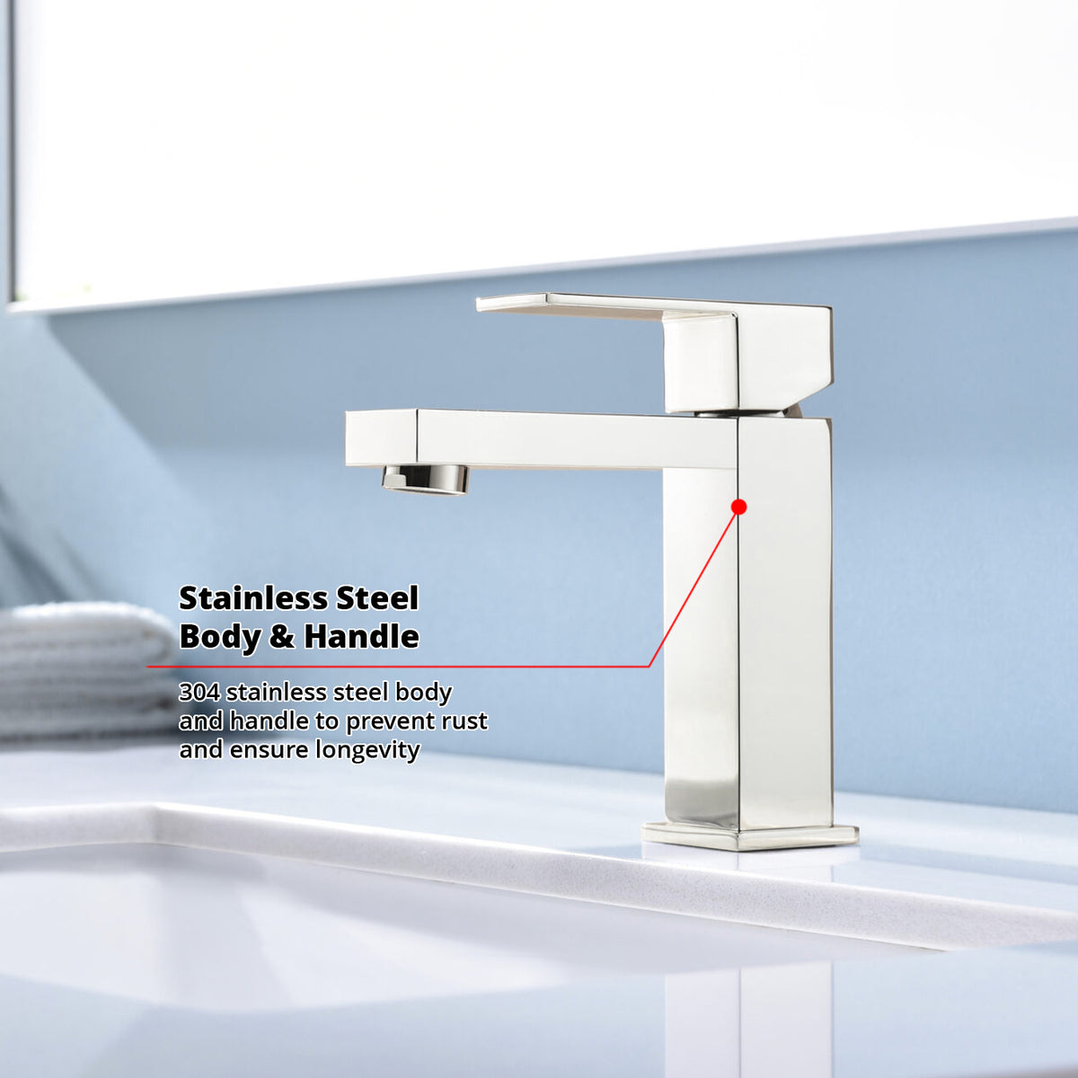 Lexora Monte Single Hole Stainless Steel Bathroom Faucet in Satin Nickel