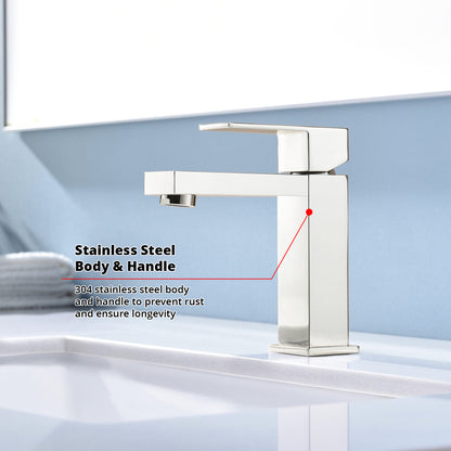 Lexora Monte Single Hole Stainless Steel Bathroom Faucet in Satin Nickel