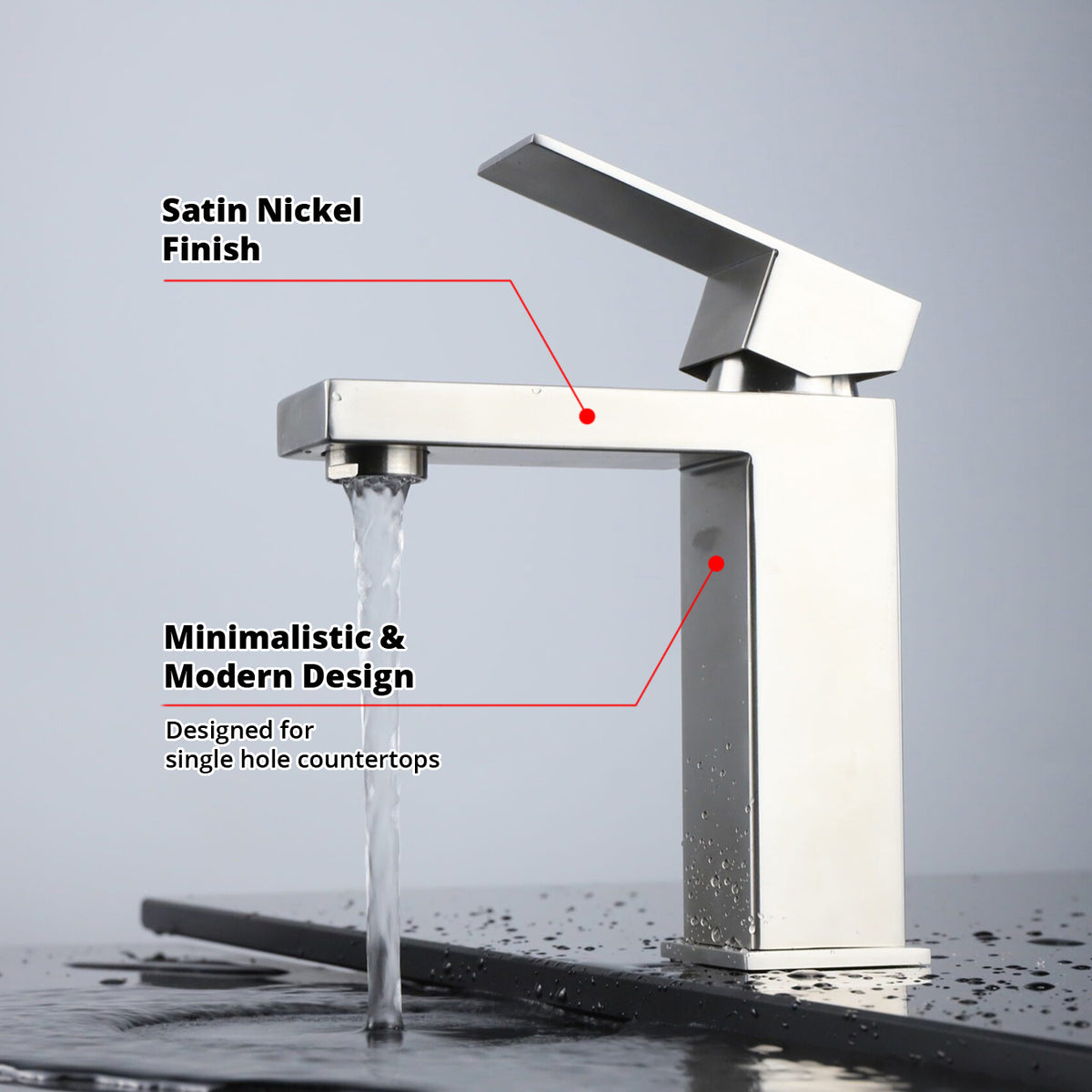 Lexora Monte Single Hole Stainless Steel Bathroom Faucet in Satin Nickel