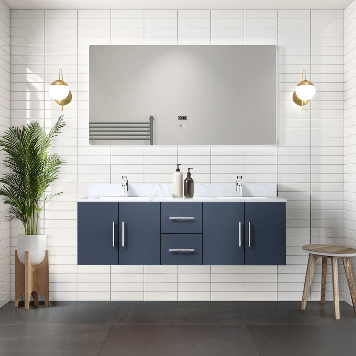 Lexora Geneva 60 in. Navy Blue Double Sink Bath Vanity