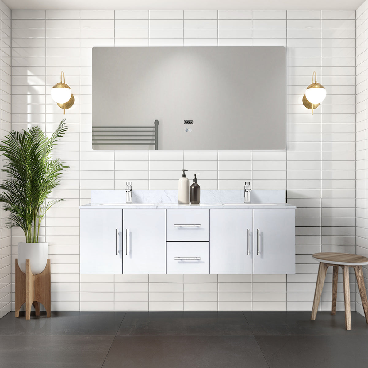 Lexora Geneva 60 in. Glossy White Double Sink Bath Vanity