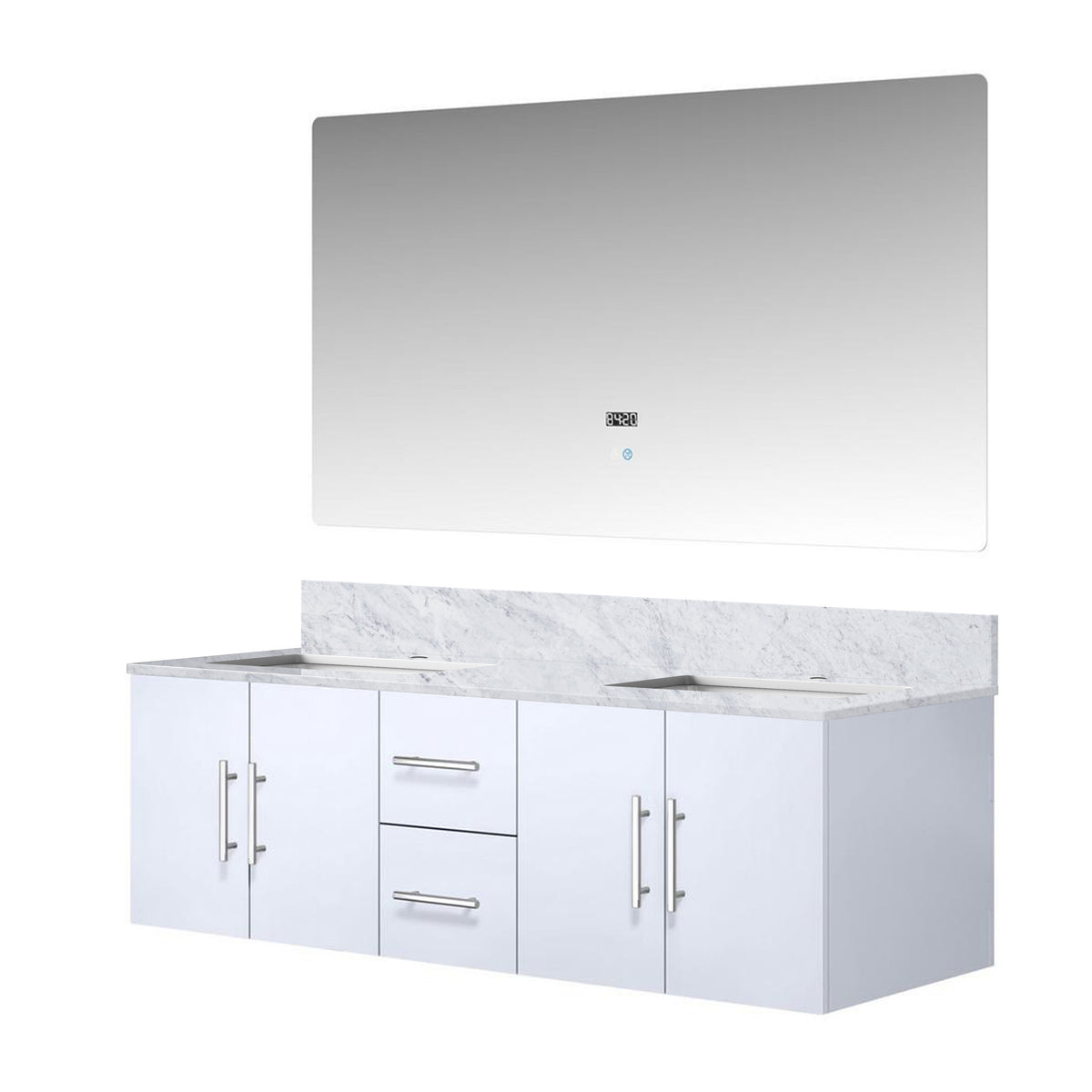 Lexora Geneva 60 in. Glossy White Double Sink Bath Vanity