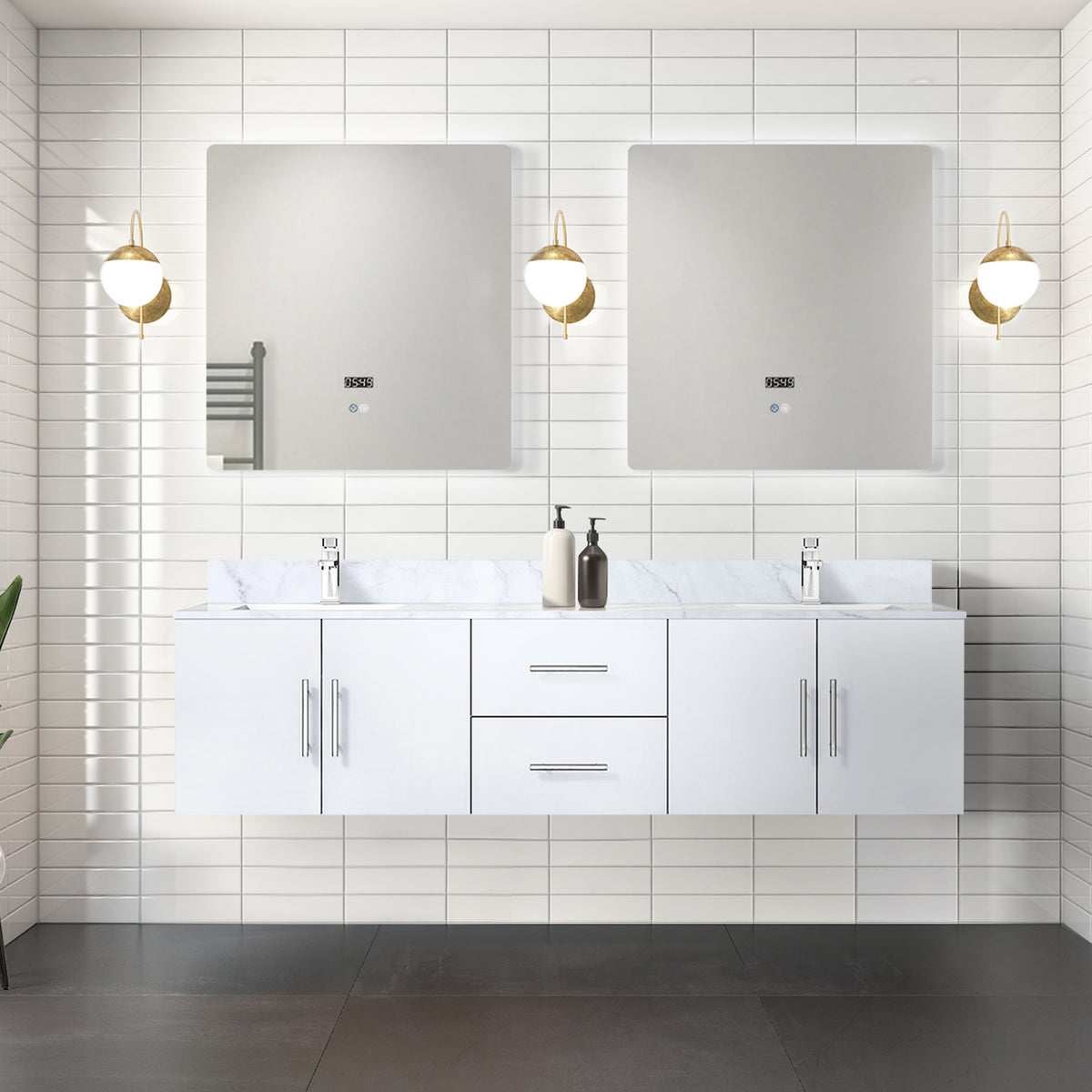 Lexora Geneva 72 in. Glossy White Double Sink Bath Vanity