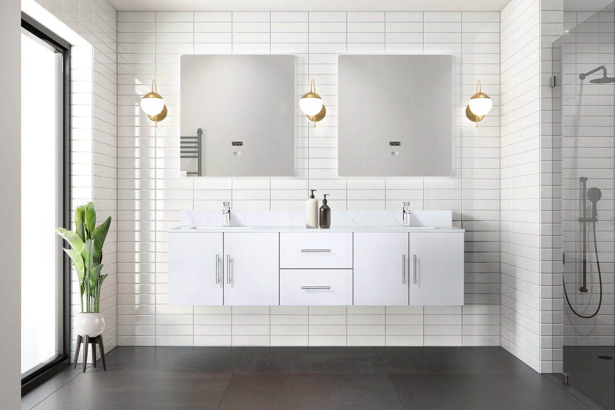 Lexora Geneva 72 in. Glossy White Double Sink Bath Vanity