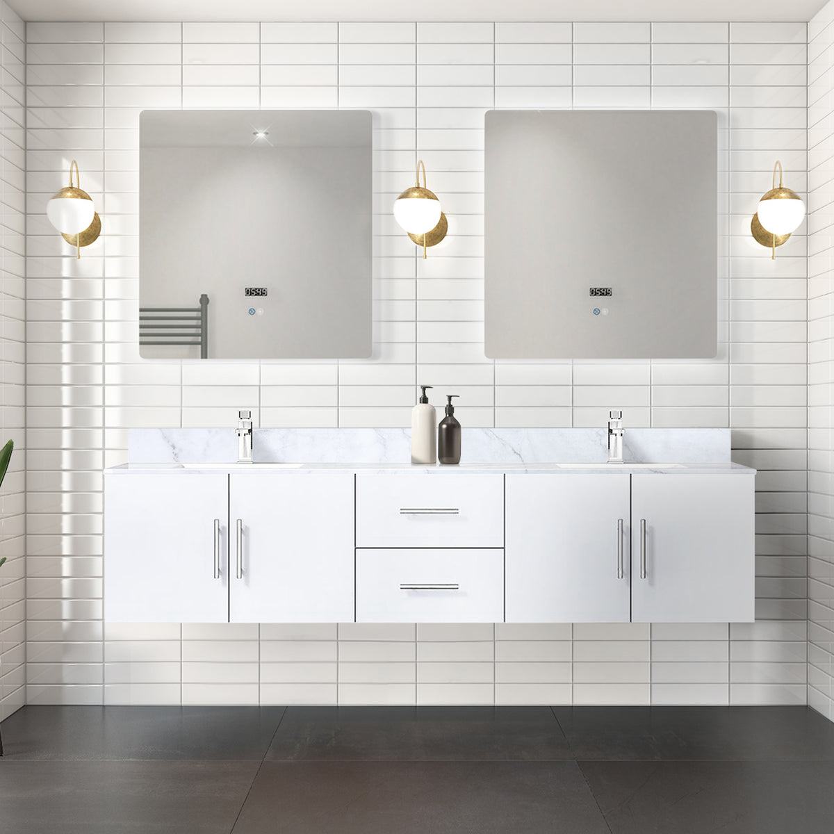Lexora Geneva 80 in. Glossy White Double Sink Bath Vanity