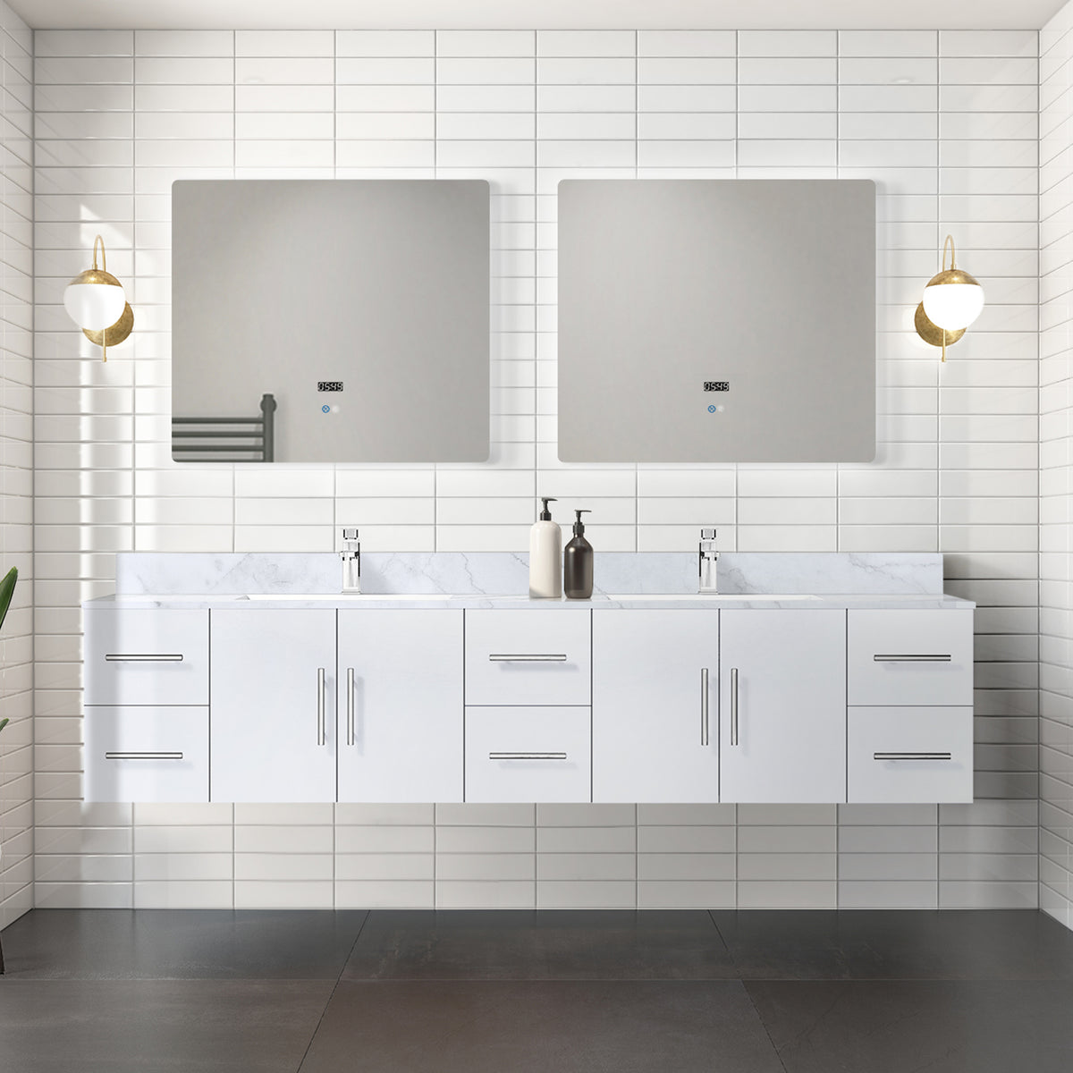 Lexora Geneva 84 in. Glossy White Double Sink Bath Vanity