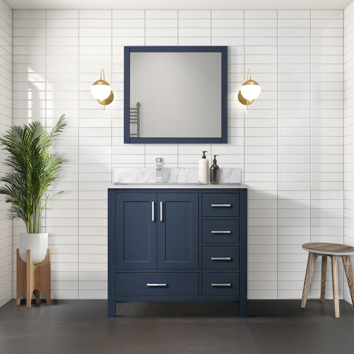 Lexora Jacques 36 in. Navy Blue Single Sink Bath Vanity