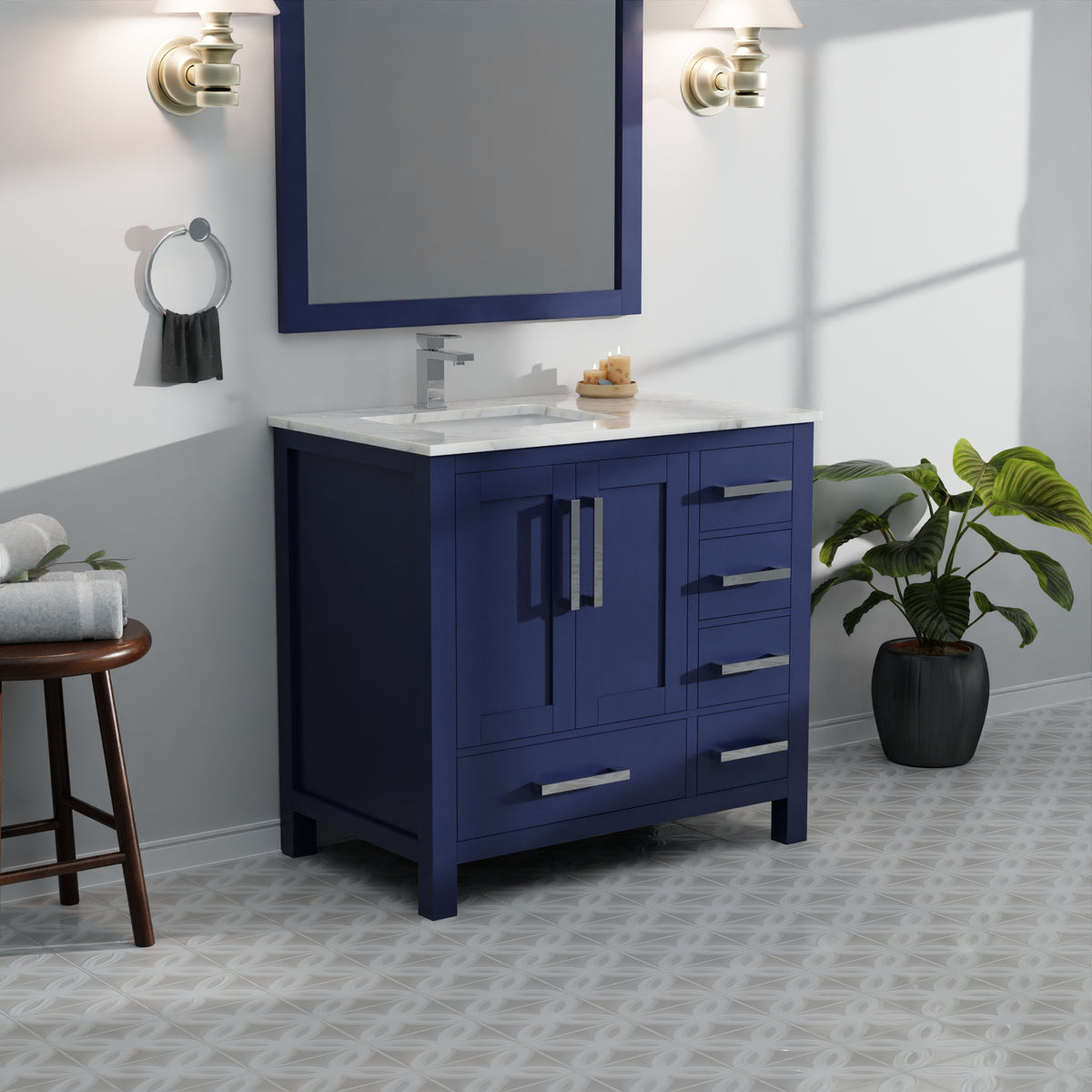 Lexora Jacques 36 in. Navy Blue Single Sink Bath Vanity