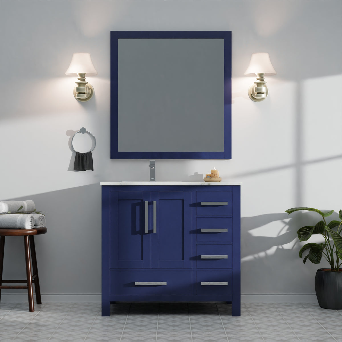 Lexora Jacques 36 in. Navy Blue Single Sink Bath Vanity