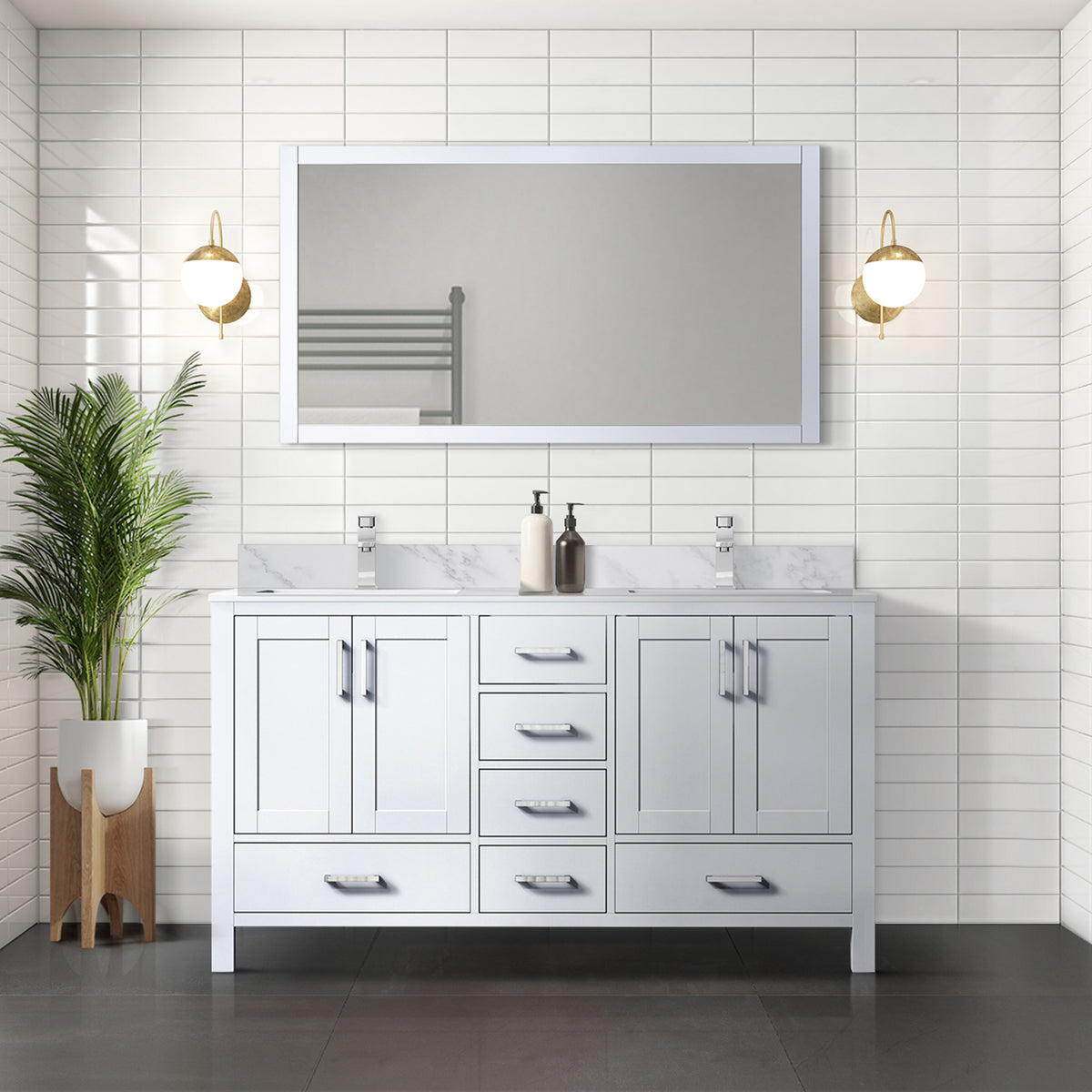 Lexora Jacques 60 in. White Double Sink Bath Vanity