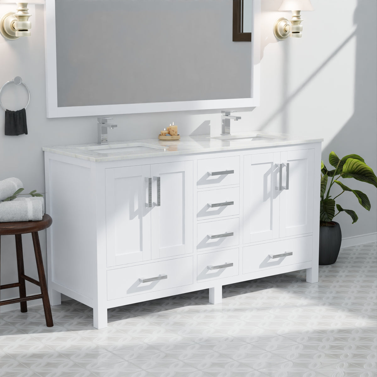 Lexora Jacques 60 in. White Double Sink Bath Vanity