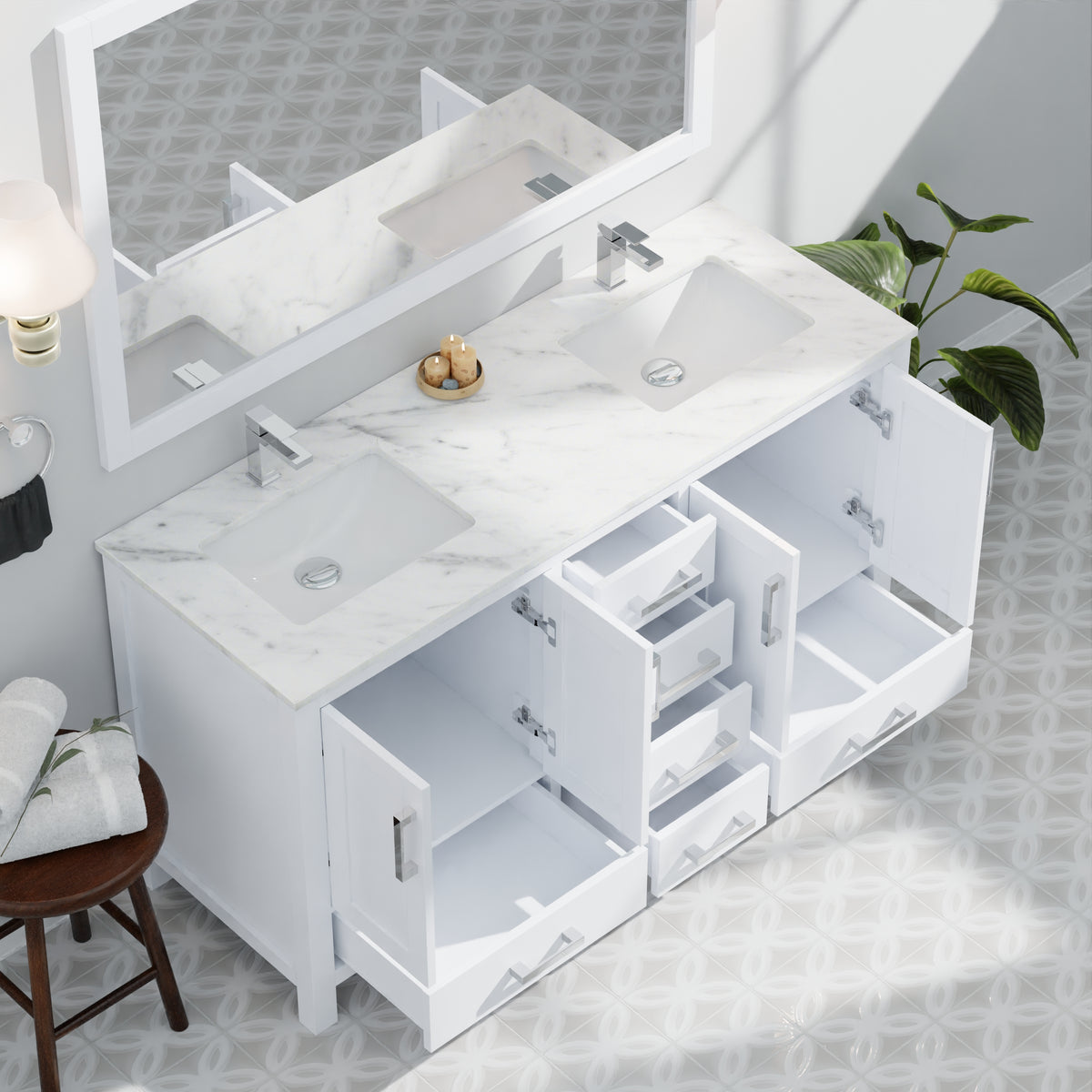 Lexora Jacques 60 in. White Double Sink Bath Vanity