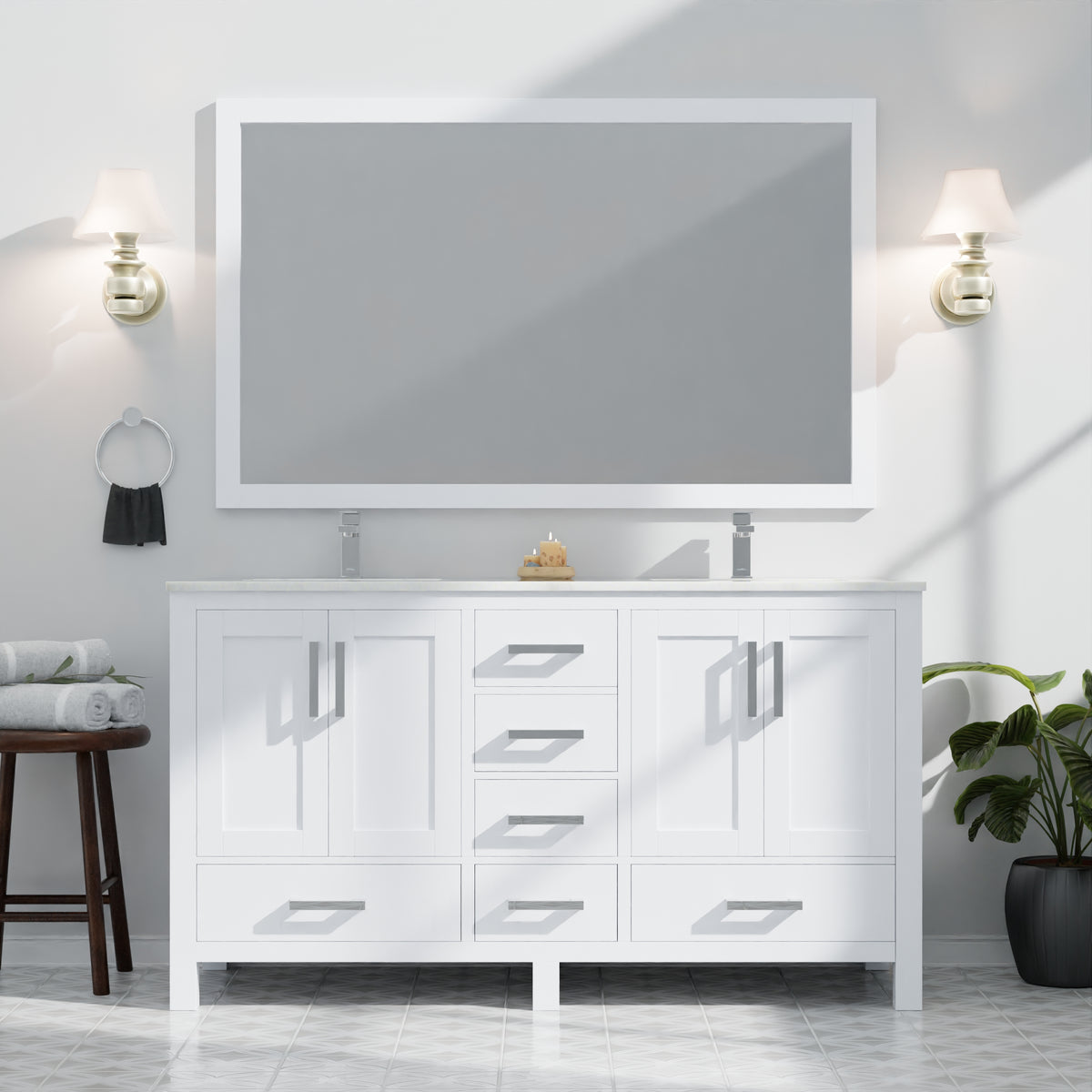Lexora Jacques 60 in. White Double Sink Bath Vanity