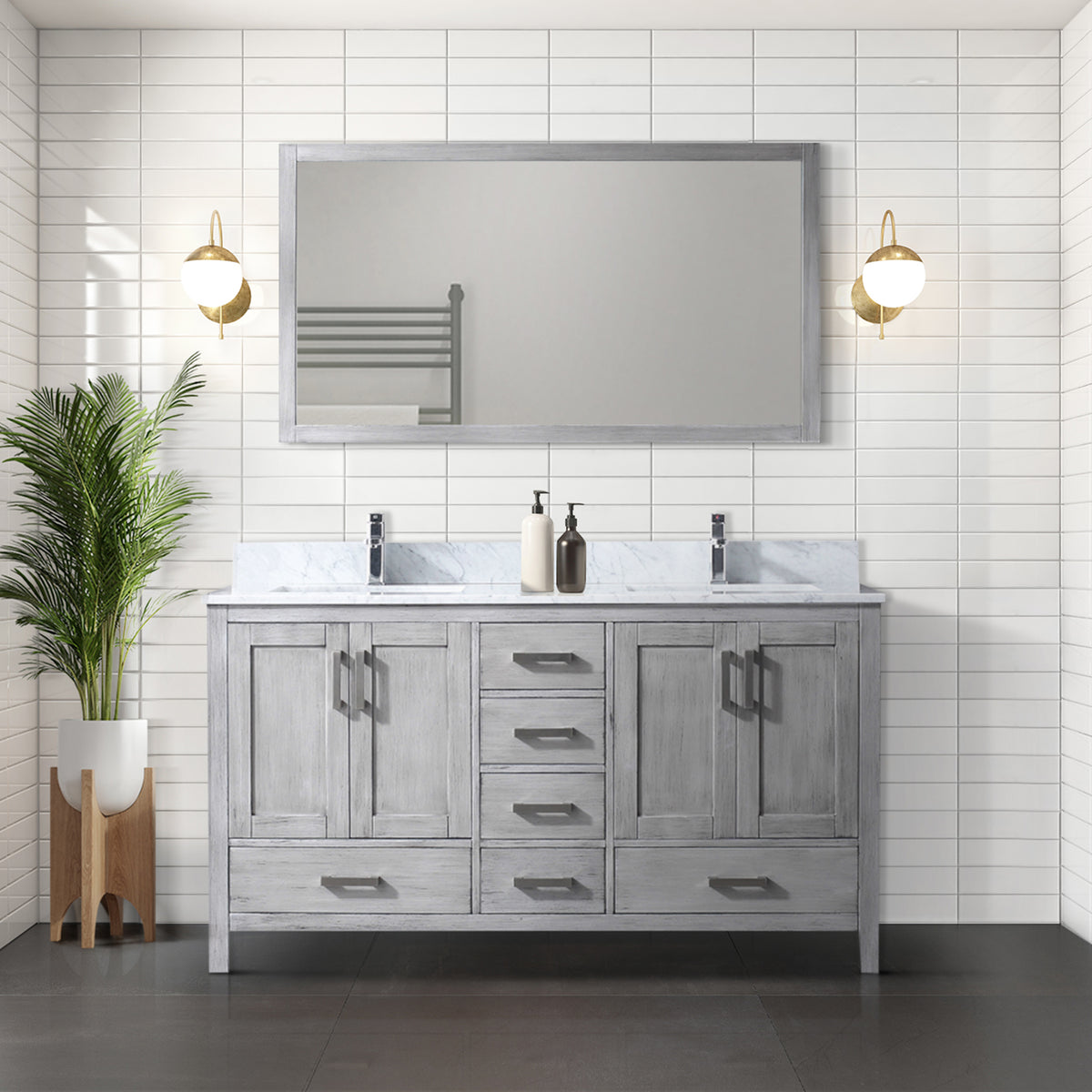 Lexora Jacques 60 in. Distressed Grey Double Sink Bath Vanity